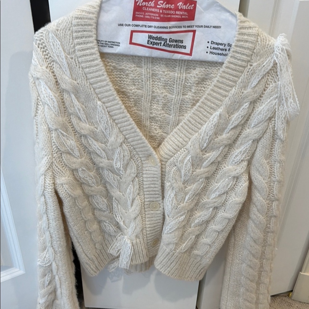 Loveshack Fancy Cable Knit Cream Sweater